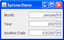 SpinnerDemo 显示 3 种微调器