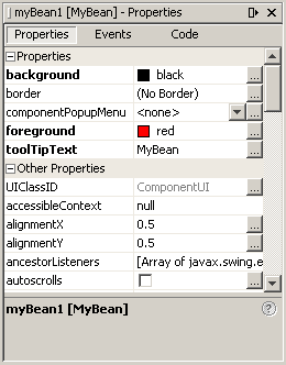 该图表示“属性”窗口中的 myBean1 属性