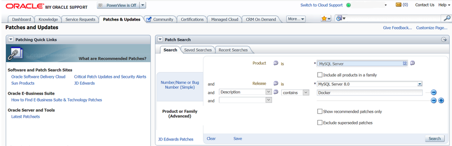 该图显示了 MySQL Enterprise 映像的搜索设置